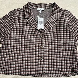 Freshman Plaid Crop Top - Black, White, and Pink